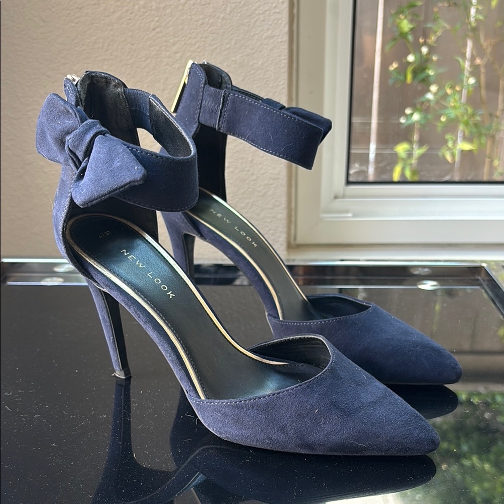 New Look Blue Heels with Bow Detail